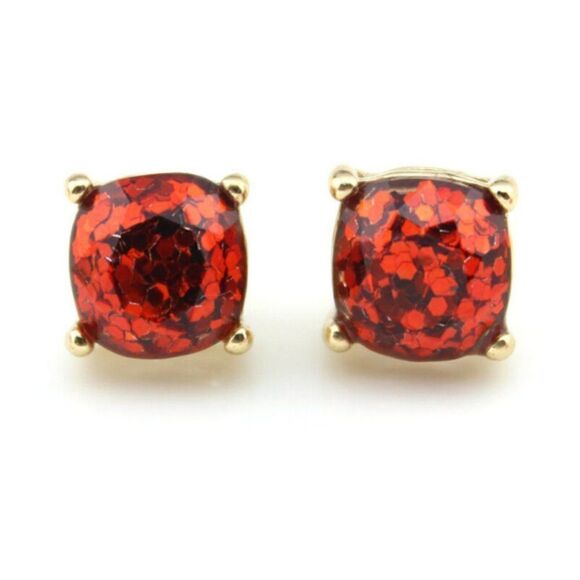 5/$25 Red Glitter Gold Tone Earrings - Picture 1 of 6